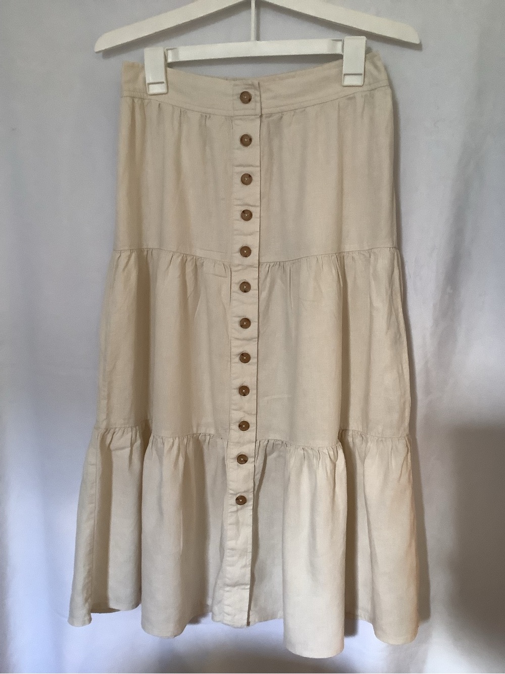 Banana Republic Cream Linen-Blend Button-Front Tiered Midi Skirt - Size S